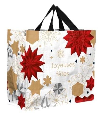 CABAS POLYPROPYLENE TISSE JOYEUSES FÊTES BLANC 44X20X40