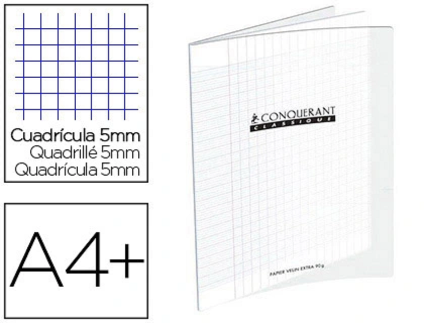 CAHIER SUPER CONQUERANT INCOLORE 96P PIQUE A4 5X5 90GRS