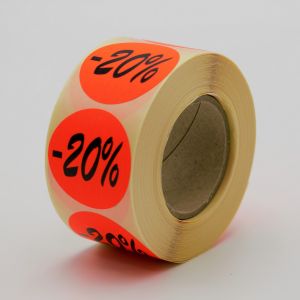 ETIQUETTE -20% ADHESIVE D36MM (500)