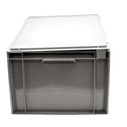 CAISSE PLASTIQUE GRISE 54L PLEINE+COUVERCLE